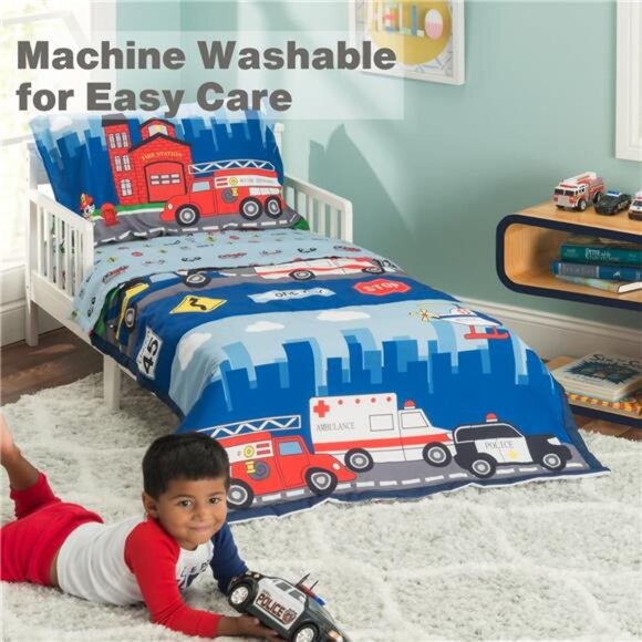 KIDS 4 Piece Toddler Bedding Set -Fire and Police Rescue- Includes - Picture 2 of 7
